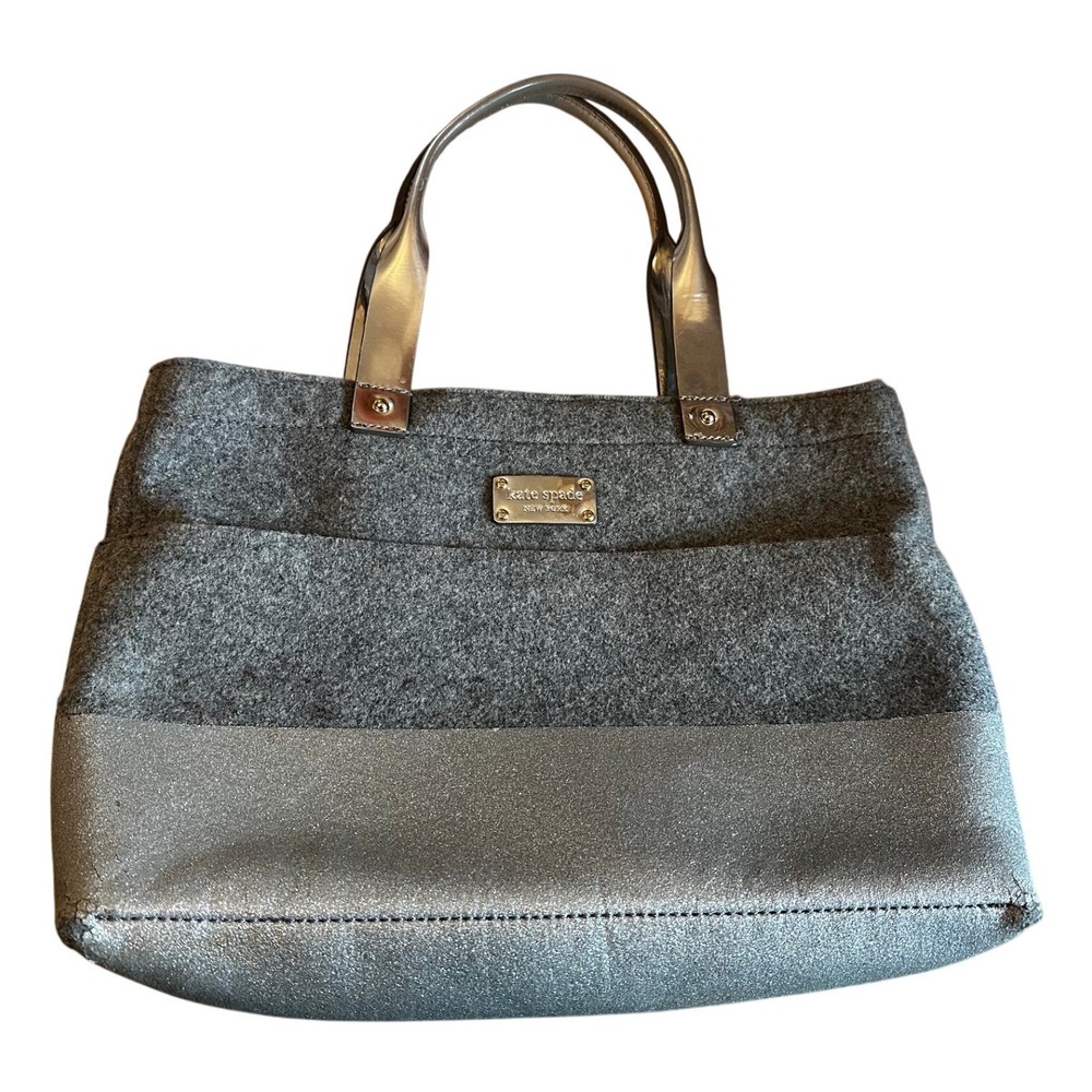 Kate Spade New York Grey Felt and Silver Metallic Glitter Tote Bag